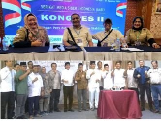 Ketua PWI Provinsi Kepri Saibansah Dardani bersama dengan Ketua Dewan Kehormatan PWI Kepri Parna E Simarmata saat menghadiri HUT SMSI ke-8 di di Restoran Golden Prawn, Bengkong, Kota Batam, Jumat (07/03/2025).